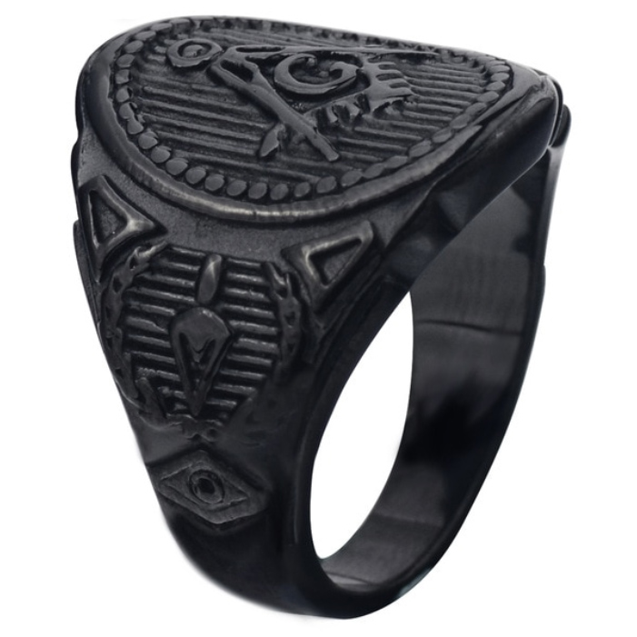 Heren ring Vrijmetselaars Edelstaal Zwart -17mm