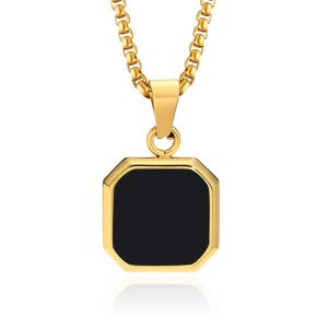 Ketting met Hanger – 15mm vierkant Goudkleurig en Agaat