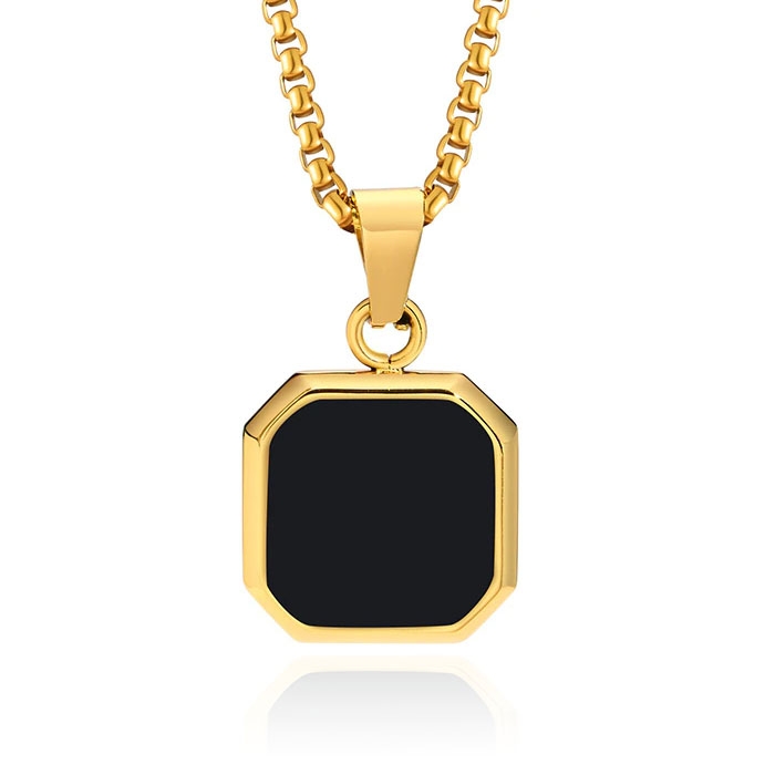 Ketting met Hanger – 15mm vierkant Goudkleurig en Agaat