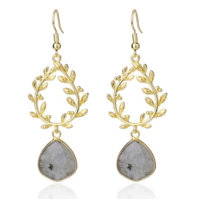 Laurelkrans Oorbellen Deja Jewels – Goudkleurig en Labradoriet