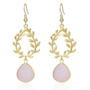 Laurelkrans Oorbellen Deja Jewels – Goudkleurig en Roze Kwarts