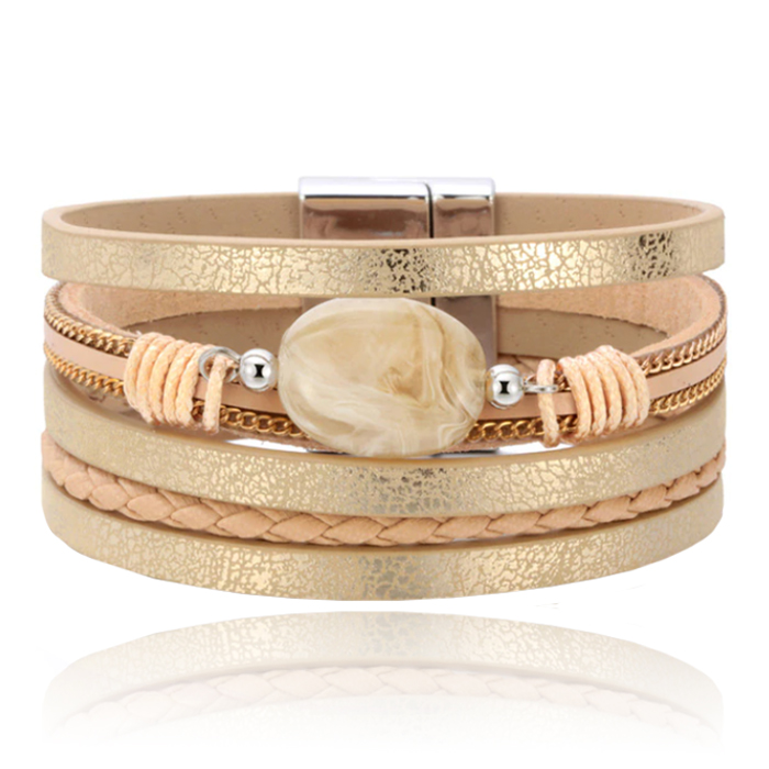 Layered Armband Vintage met Steen – Champagne