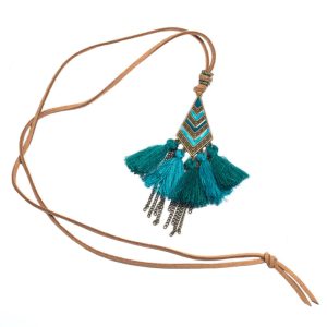 Lederen Tassel Ketting voor Dames – Blauw