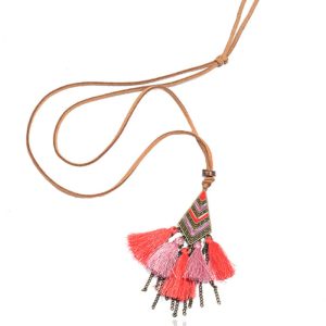 Lederen Tassel Ketting voor Dames – Roze
