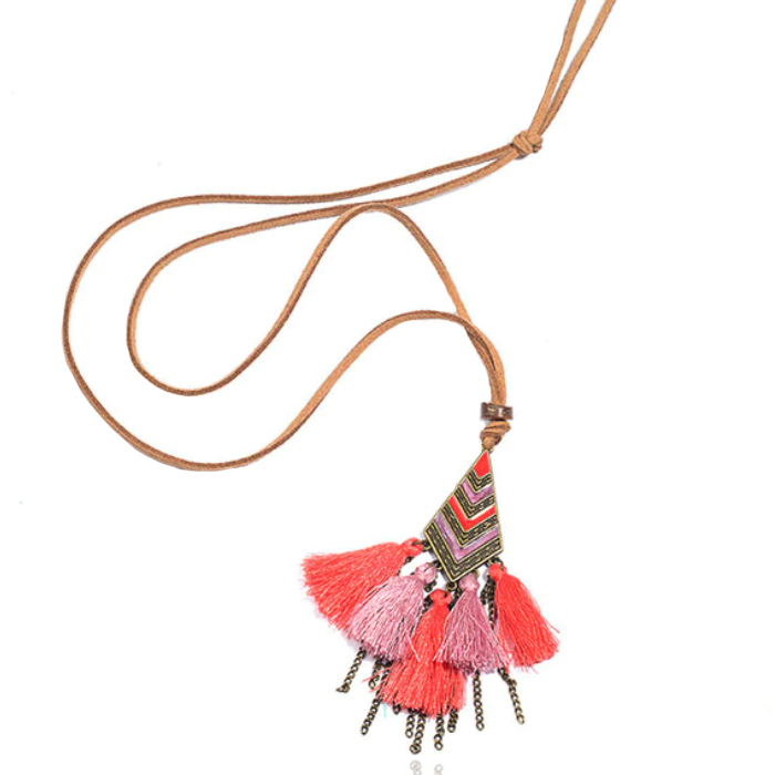 Lederen Tassel Ketting voor Dames – Roze