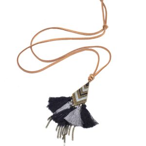 Lederen Tassel Ketting voor Dames – Zwart