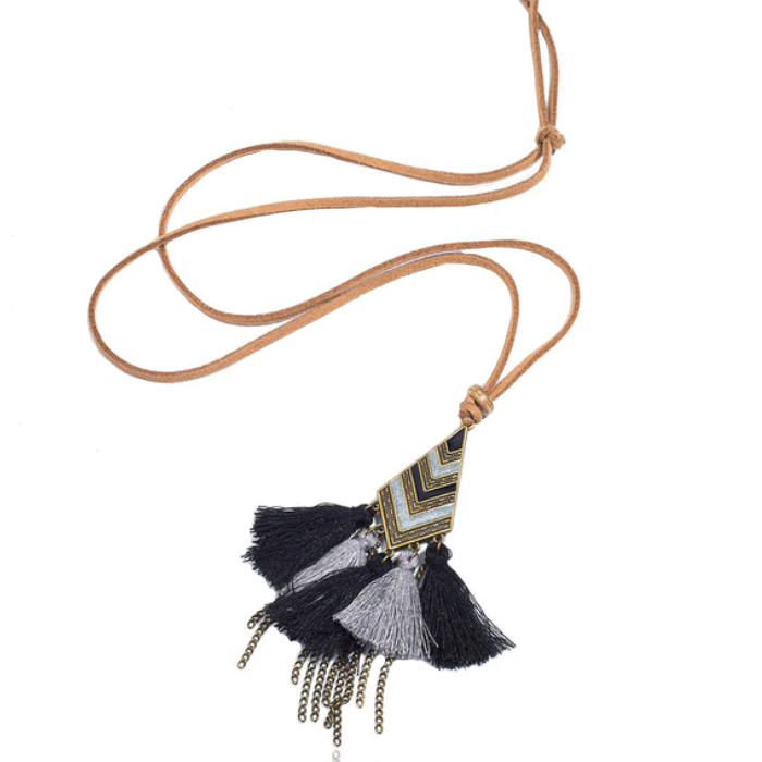 Lederen Tassel Ketting voor Dames – Zwart