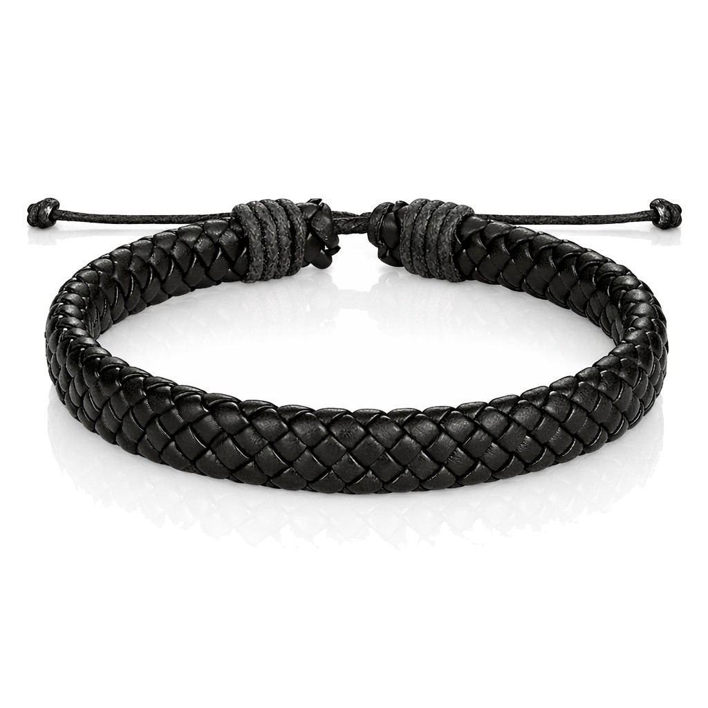 Leren armband Heren Zwart Verstelbaar Gevlochten leer