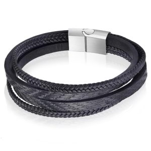 Leren armband Mendes heren Edelstaal Multi Zwart-20.5cm