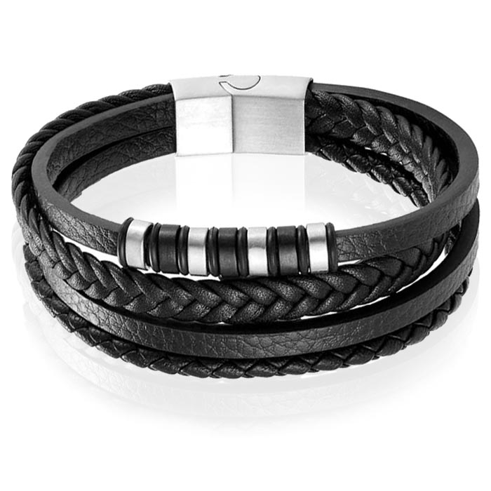 Leren heren armband Multi Mendes Edelstaal Zilverkleurig Zwart – 22.5cm