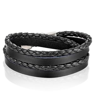 Leren Wrap armband LGT Jewels Gevlochten leer Zwart