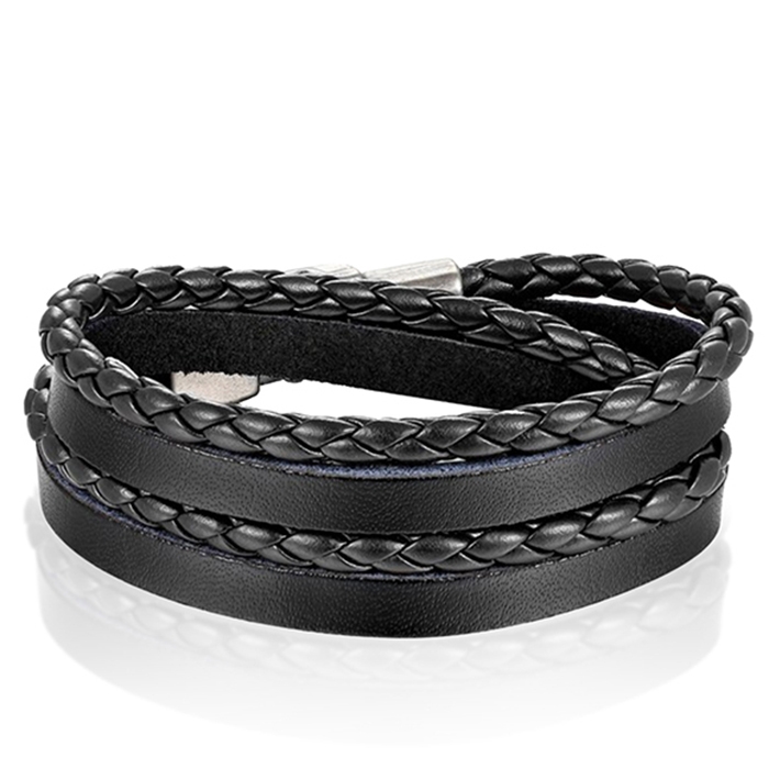 Leren Wrap armband LGT Jewels Gevlochten leer Zwart