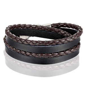 Leren Wrap armband LGT Jewels Gevlochten leer Zwart Bruin