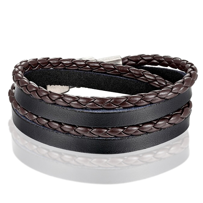Leren Wrap armband LGT Jewels Gevlochten leer Zwart Bruin