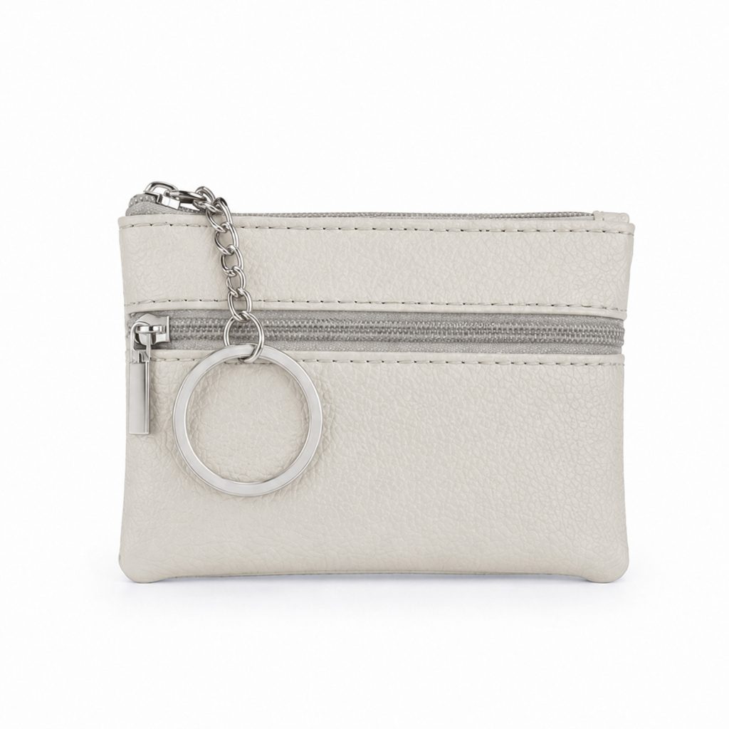 LGT JWLS Cremekleurige Dames Mini Portemonnee van PU Leer met Rits en Sleutelring