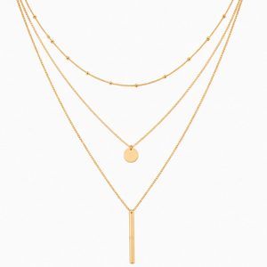 LGT JWLS Goudkleurige 3-Laags Multilayer Ketting voor Dames met Munt en Staafhanger