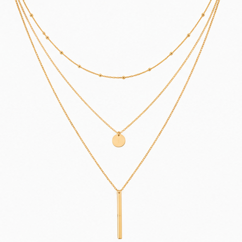 LGT JWLS Goudkleurige 3-Laags Multilayer Ketting voor Dames met Munt en Staafhanger