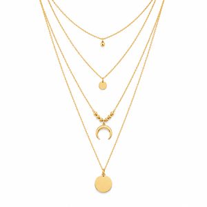 LGT JWLS Goudkleurige 4-Laags Multilayer Ketting voor Dames met Maan en Munthangers