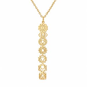 LGT JWLS Goudkleurige Dames Ketting met 7 Chakra Symbolen Hanger