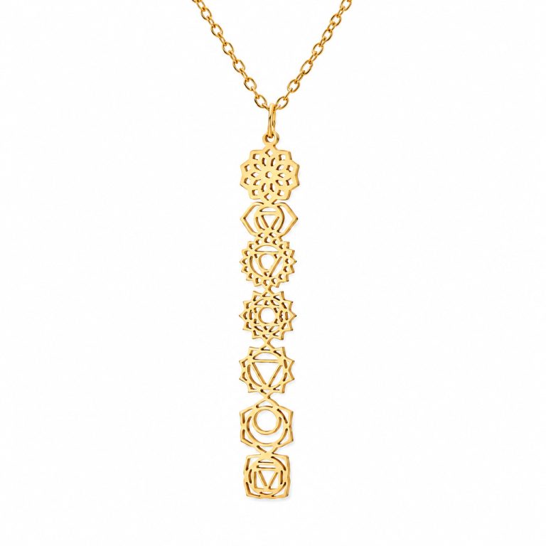 LGT JWLS Goudkleurige Dames Ketting met 7 Chakra Symbolen Hanger