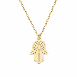 LGT JWLS Goudkleurige Dames Ketting met Open Fatima Hand Hanger