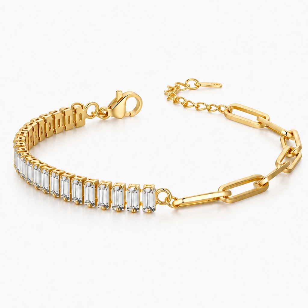LGT JWLS Goudkleurige Dames Schakelarmband met Witte Zirkonia