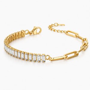 LGT JWLS Goudkleurige Dames Schakelarmband met Witte Zirkonia
