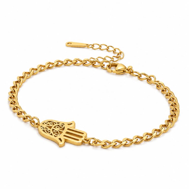 LGT JWLS Goudkleurige Damesarmband van Edelstaal met Hamsa Hand