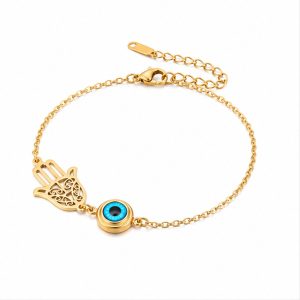 LGT JWLS Goudkleurige Damesarmband van Edelstaal met Hamsa Hand en Evil Eye