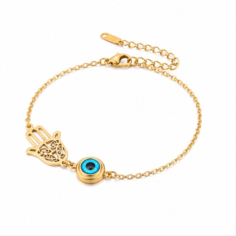 LGT JWLS Goudkleurige Damesarmband van Edelstaal met Hamsa Hand en Evil Eye