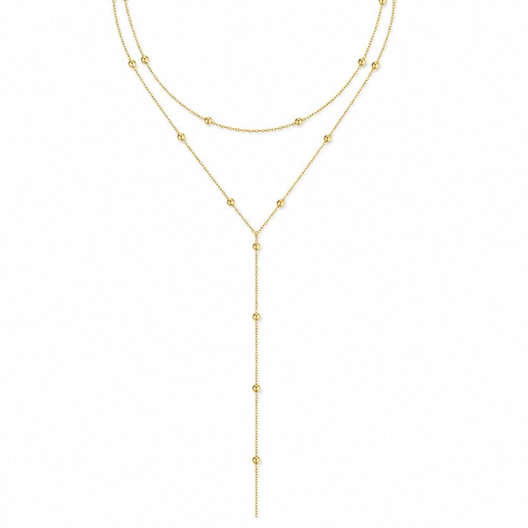 LGT JWLS Goudkleurige Dubbele Y-Ketting voor Dames met Witte Zirkonia