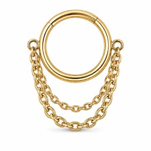 LGT JWLS Goudkleurige Segmentring Piercing met Dubbele Ketting voor Neus en Kraakbeen – 6mm