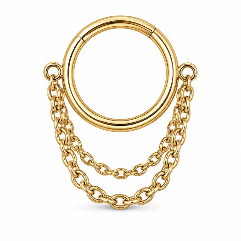 LGT JWLS Goudkleurige Segmentring Piercing met Dubbele Ketting voor Neus en Kraakbeen – 6mm