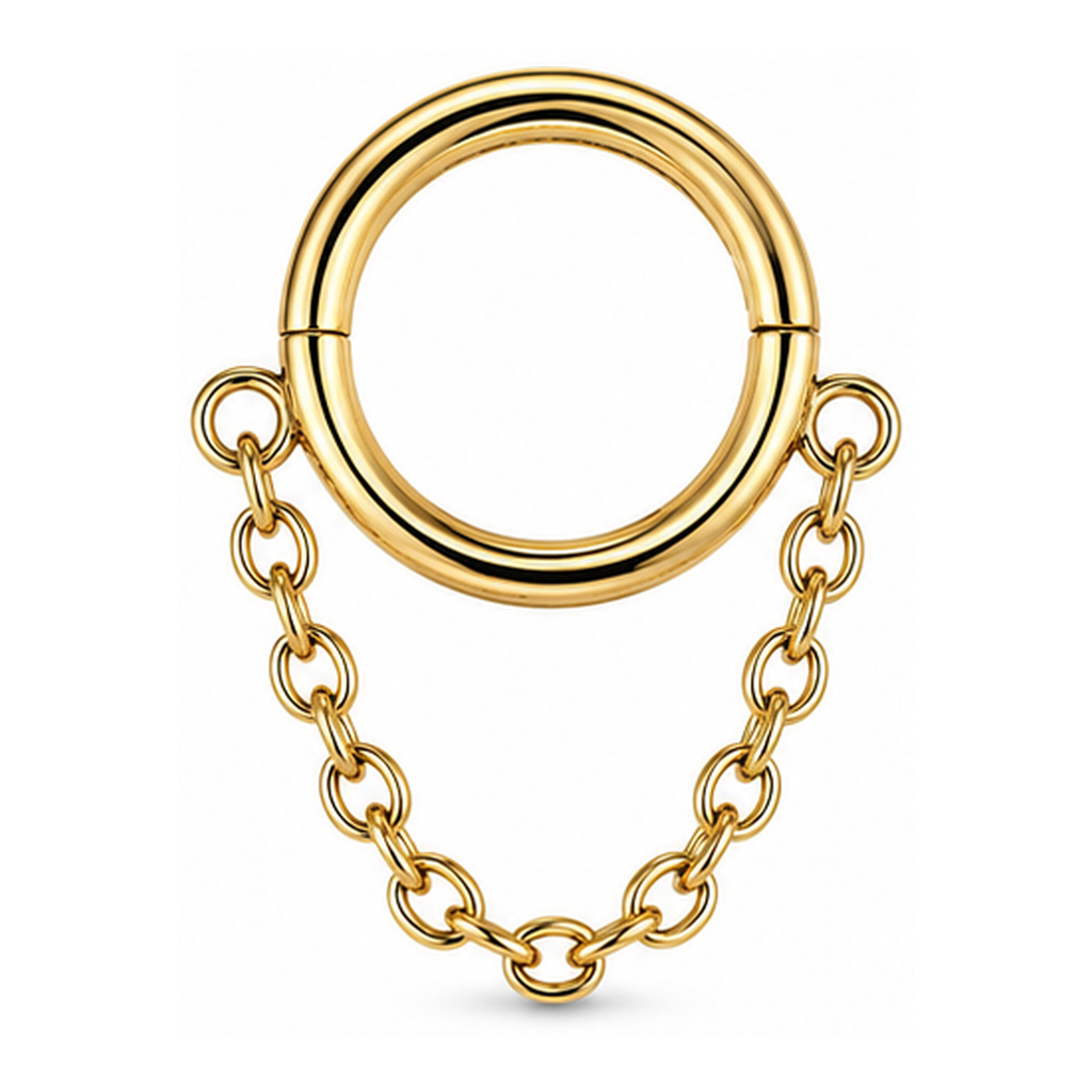 LGT JWLS Goudkleurige Segmentring Piercing met Enkele Ketting voor Neus en Kraakbeen – 6mm