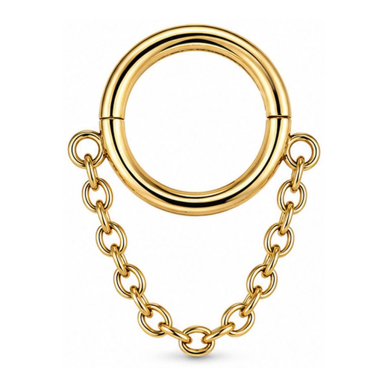 LGT JWLS Goudkleurige Segmentring Piercing met Enkele Ketting voor Neus en Kraakbeen – 8mm