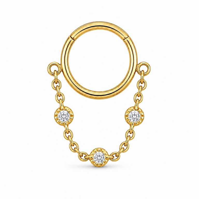 LGT JWLS Goudkleurige Segmentring Piercing met Ketting en Heldere Zirkonia voor Neus en Kraakbeen – 10mm
