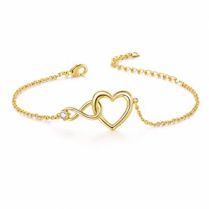 LGT JWLS Goudkleurige Verstelbare Dames Armband met Hart, Infinitysymbool en Witte Zirkonia