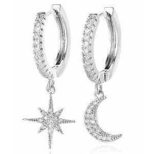 LGT JWLS Oorringen met Ster en Maan Hanger – Star Moon Silver