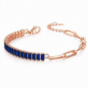 LGT JWLS Rosegoudkleurige Dames Schakelarmband met Donkerblauwe Zirkonia