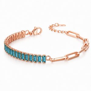 LGT JWLS Rosegoudkleurige Dames Schakelarmband met Lichtblauwe Zirkonia