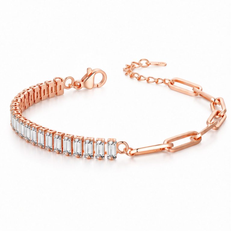 LGT JWLS Rosegoudkleurige Dames Schakelarmband met Witte Zirkonia