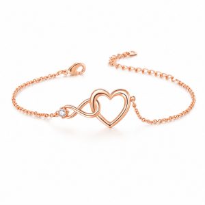 LGT JWLS Rosegoudkleurige Verstelbare Dames Armband met Hart, Infinitysymbool en Witte Zirkonia
