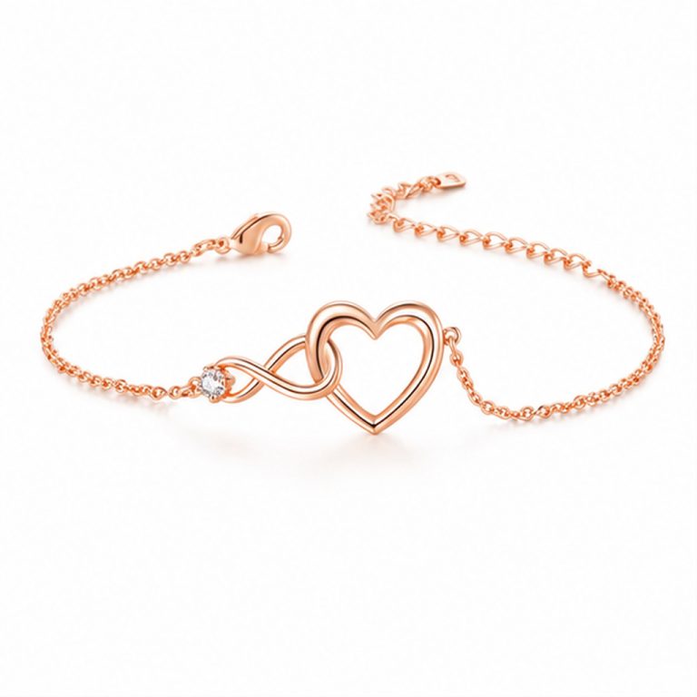LGT JWLS Rosegoudkleurige Verstelbare Dames Armband met Hart, Infinitysymbool en Witte Zirkonia