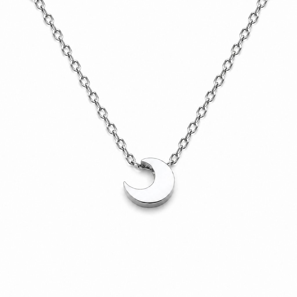LGT JWLS Zilverkleurige Dames Ketting met Gladde Halve Maan Hanger