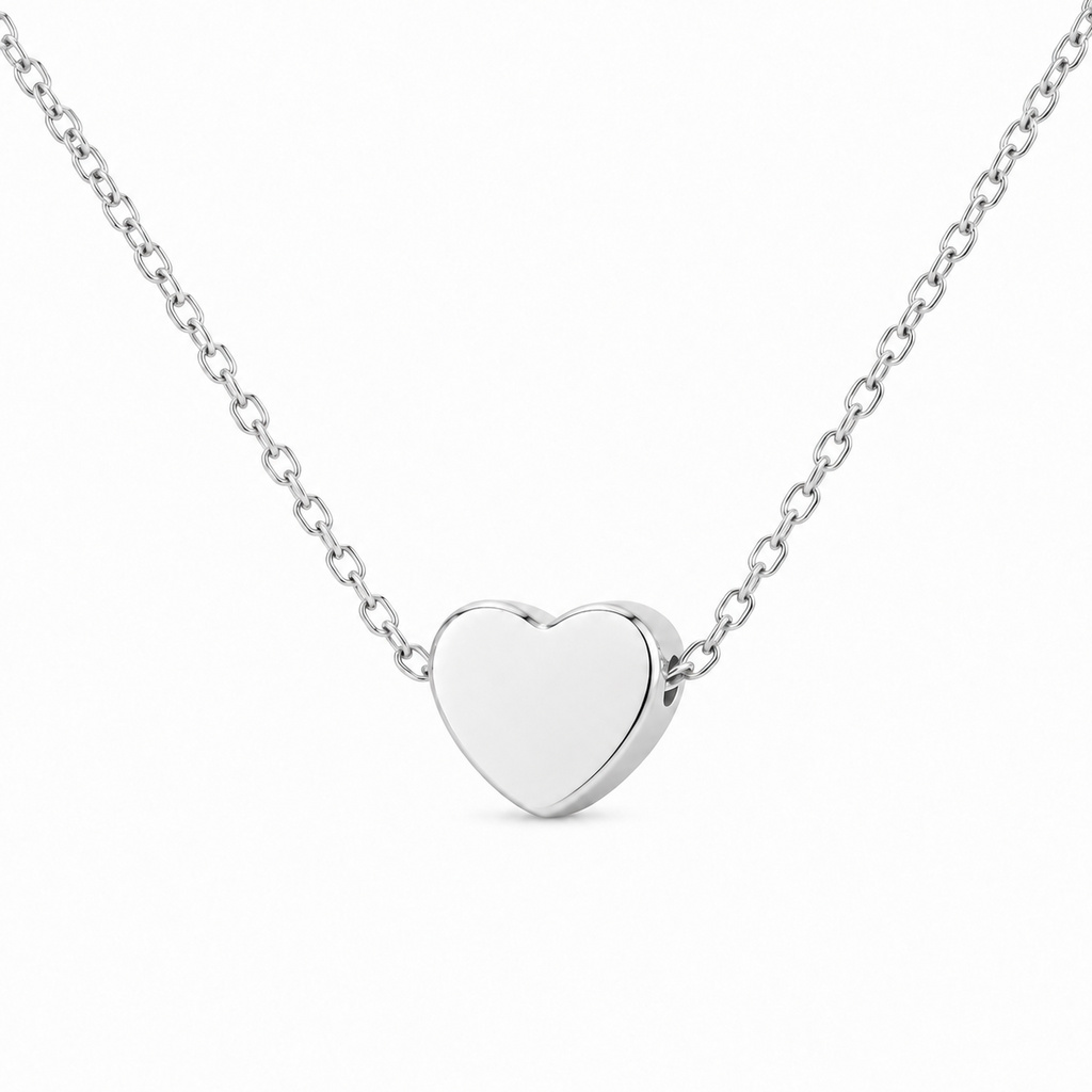 LGT JWLS Zilverkleurige Dames Ketting met Kleine Gladde Harthanger