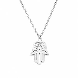LGT JWLS Zilverkleurige Dames Ketting met Open Fatima Hand Hanger