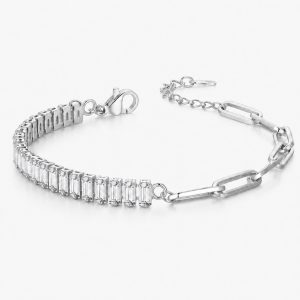 LGT JWLS Zilverkleurige Dames Schakelarmband met Witte Zirkonia