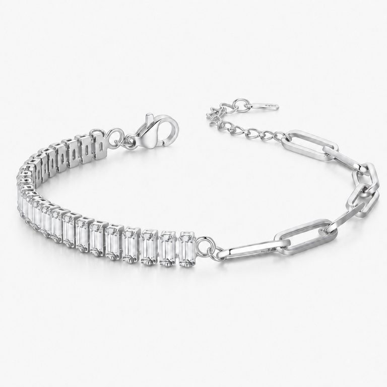 LGT JWLS Zilverkleurige Dames Schakelarmband met Witte Zirkonia