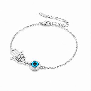 LGT JWLS Zilverkleurige Damesarmband van Edelstaal met Hamsa Hand en Evil Eye