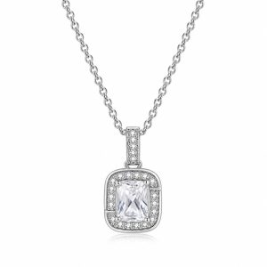 LGT JWLS Zilverkleurige Damesketting met Rechthoekige Witte Zirkonia Hanger
